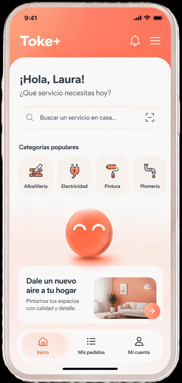 App toke+ mostrando servicios